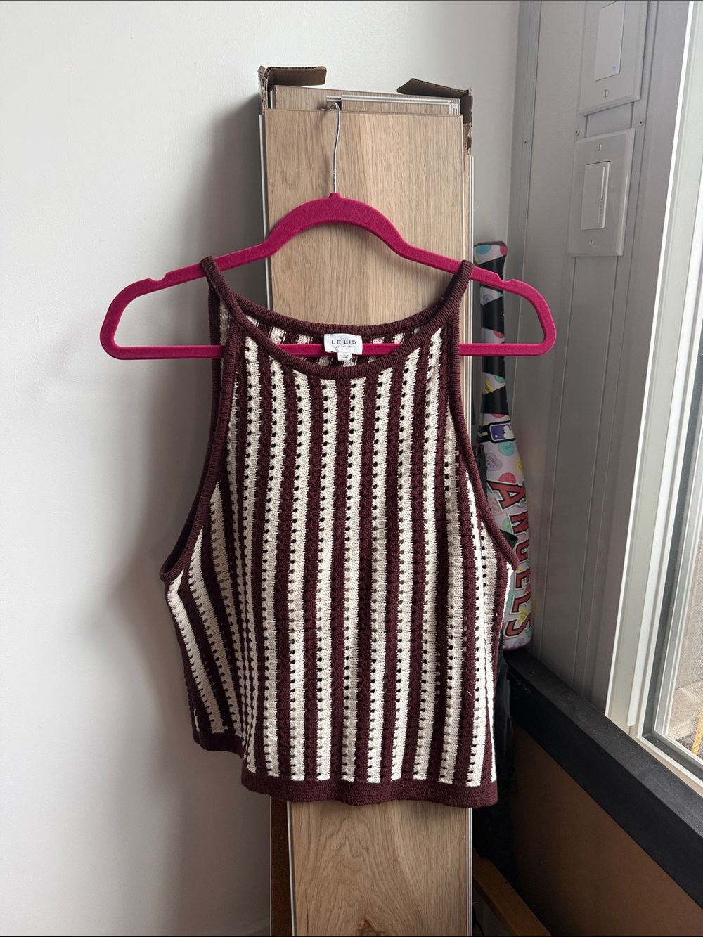 Le Lis Burgundy & Cream Striped Knit Tank
